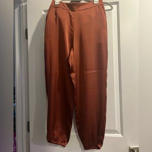 Express satin business casual joggers in burnt orang/auburn